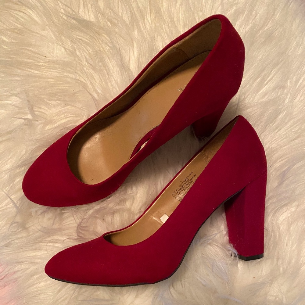 Red Suede Block Heels